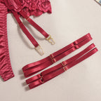 Isabella | Burgundy Satin & Lace Garter Set