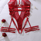 Morrigan | Burgundy Multi-Strap Mesh Bodysuit