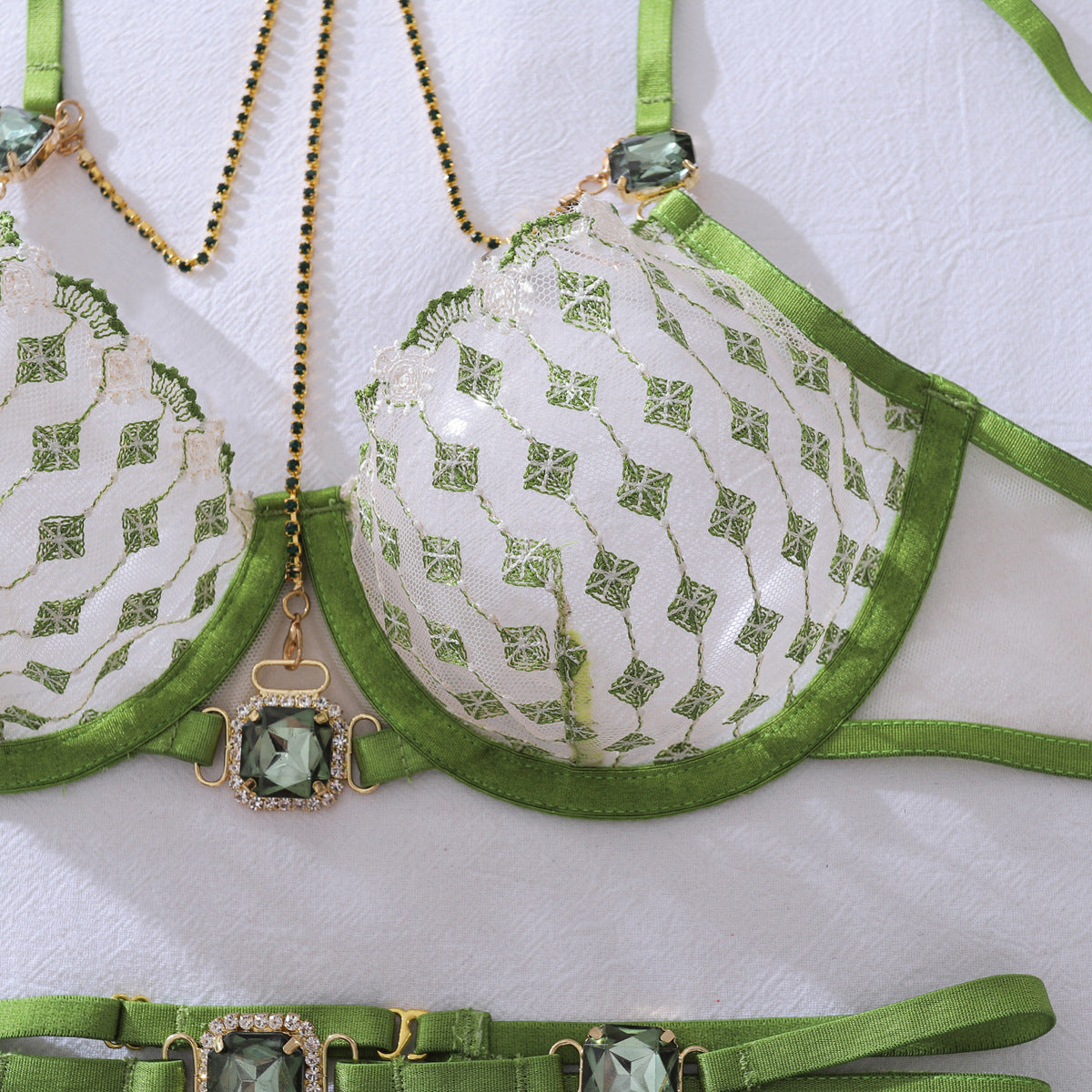 Vanessa | Emerald Embroidered Lingerie Set