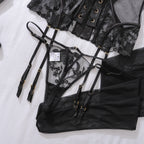 Emily | Black Floral Lace Corset Set with Stockings