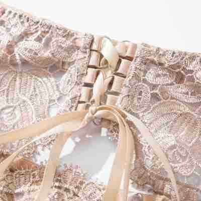 Darcy | Champagne Lace Garter Lingerie Set