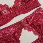 Isabella | Burgundy Satin & Lace Garter Set
