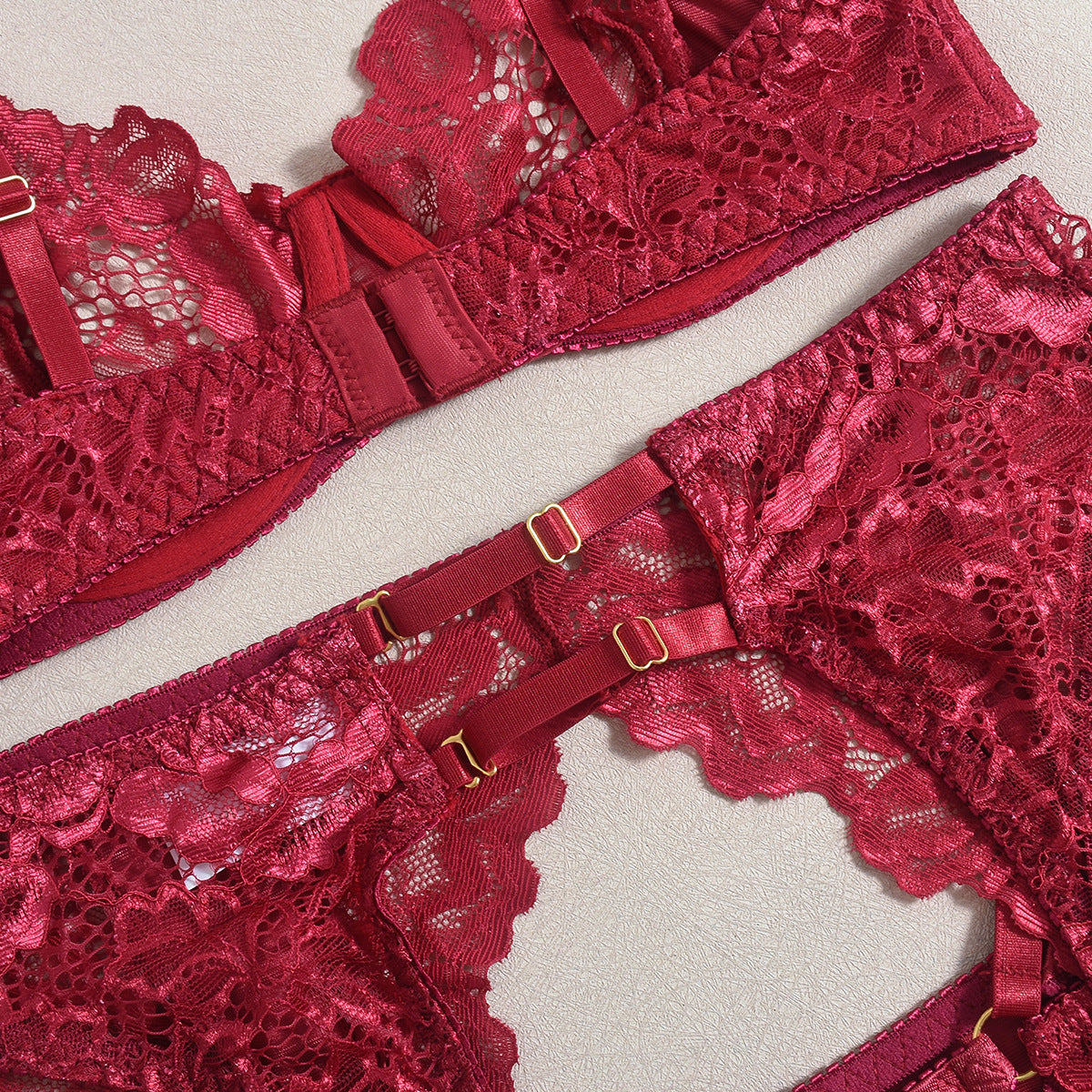 Isabella | Burgundy Satin & Lace Garter Set