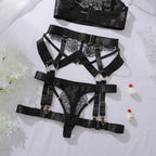 Morgana | Black Floral Lace Five-Piece Harness Set