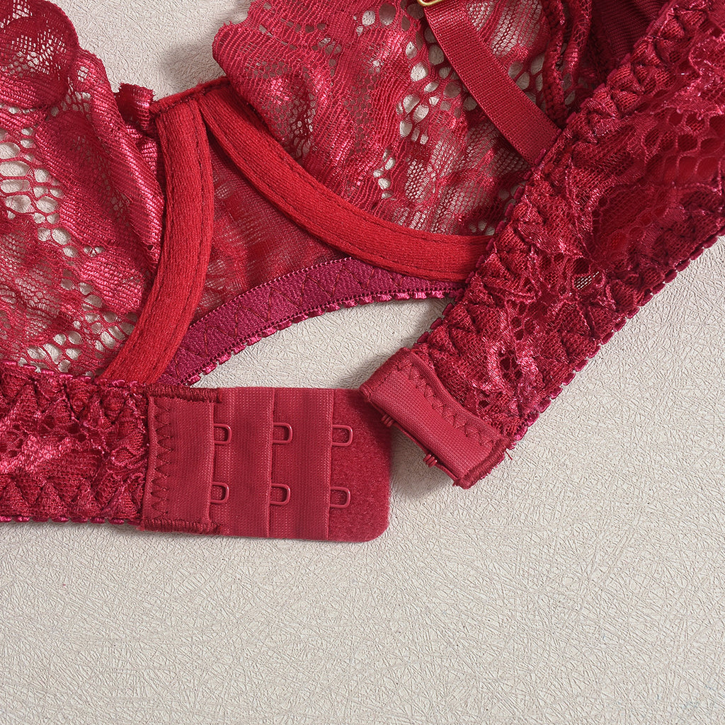 Isabella | Burgundy Satin & Lace Garter Set
