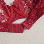 Isabella | Burgundy Satin & Lace Garter Set