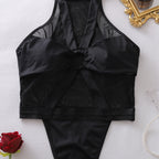 Selene | Sheer High Neck Ring Detail Bodysuit
