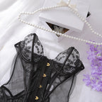 Emily | Black Floral Lace Corset Set with Stockings