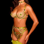 Vanessa | Emerald Embroidered Lingerie Set