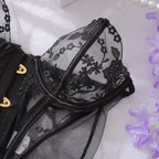 Emily | Black Floral Lace Corset Set with Stockings