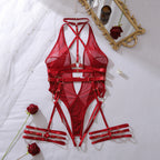 Morrigan | Burgundy Multi-Strap Mesh Bodysuit