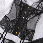 Emily | Black Floral Lace Corset Set with Stockings