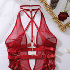 Morrigan | Burgundy Multi-Strap Mesh Bodysuit
