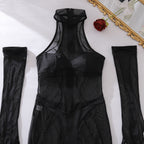 Rika | Sheer Black Mesh Dress & Gloves Set