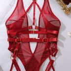 Morrigan | Burgundy Multi-Strap Mesh Bodysuit