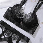Morgana | Black Floral Lace Five-Piece Harness Set
