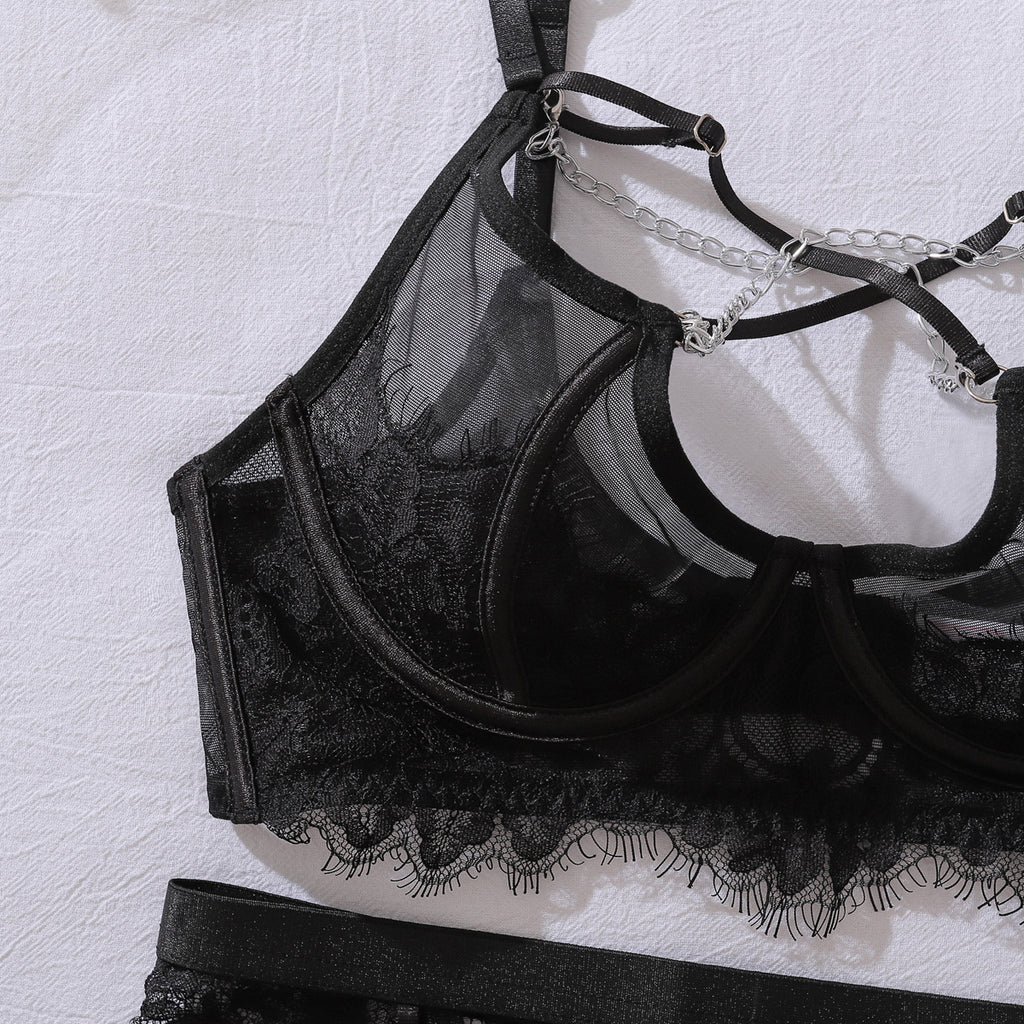 Raelyra | Chain Detail Eyelash Lace Lingerie Set