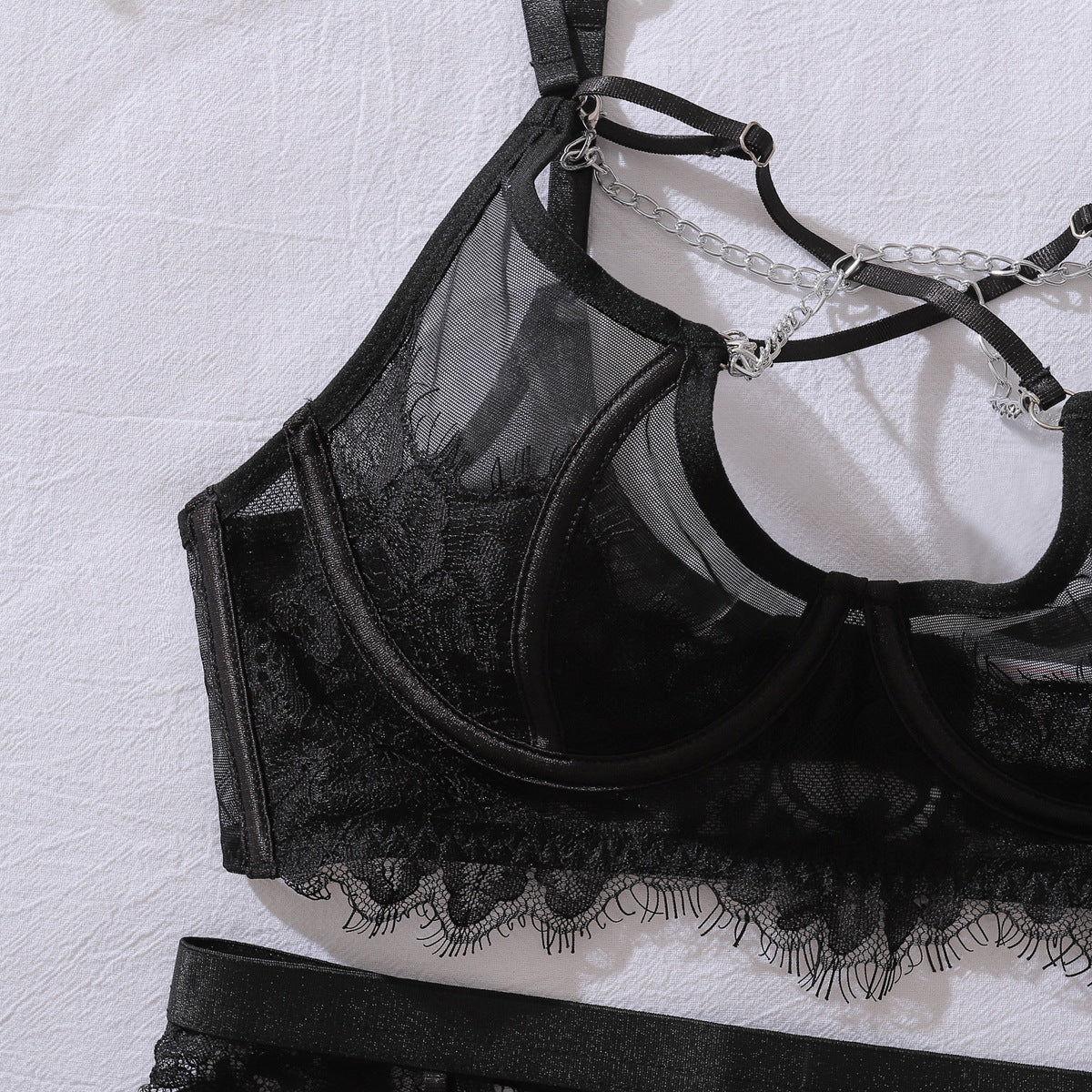 Raelyra | Chain Detail Eyelash Lace Lingerie Set