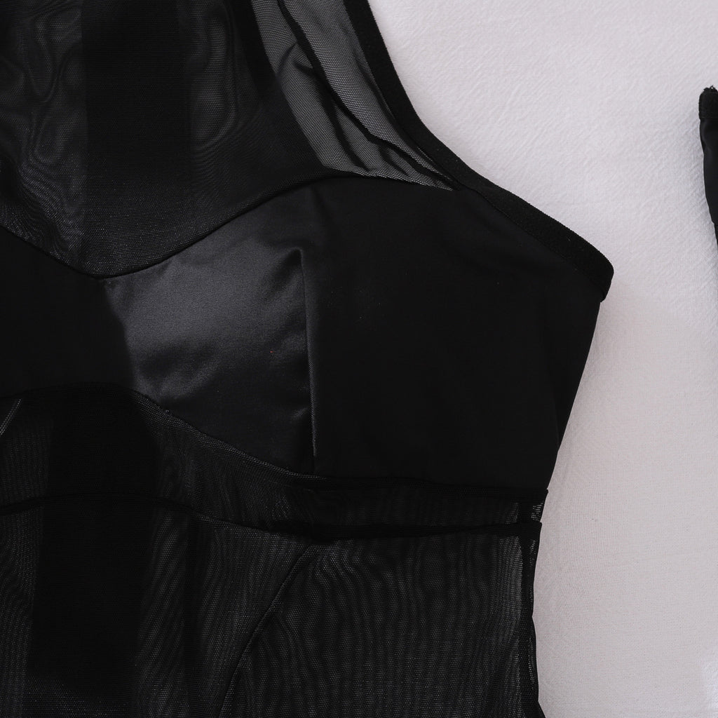 Rika | Sheer Black Mesh Dress & Gloves Set