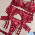 Isabella | Burgundy Satin & Lace Garter Set