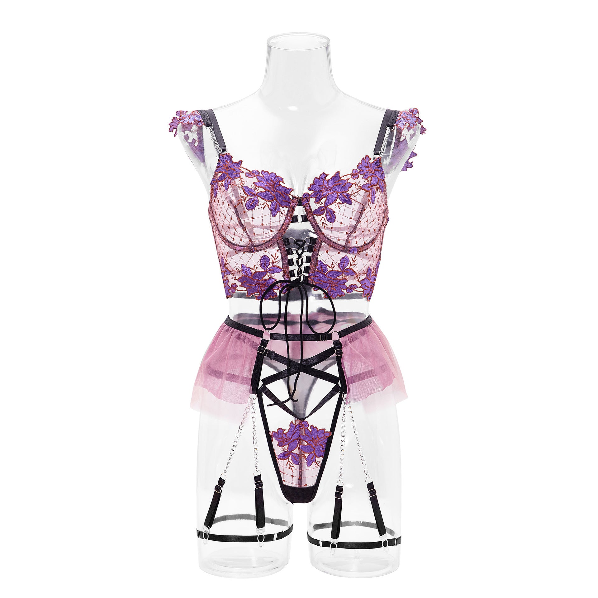 Violet | Purple Floral Embroidered Lingerie Set
