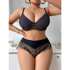 Cassy | Plus Size Black & Gold Lace Lingerie Set