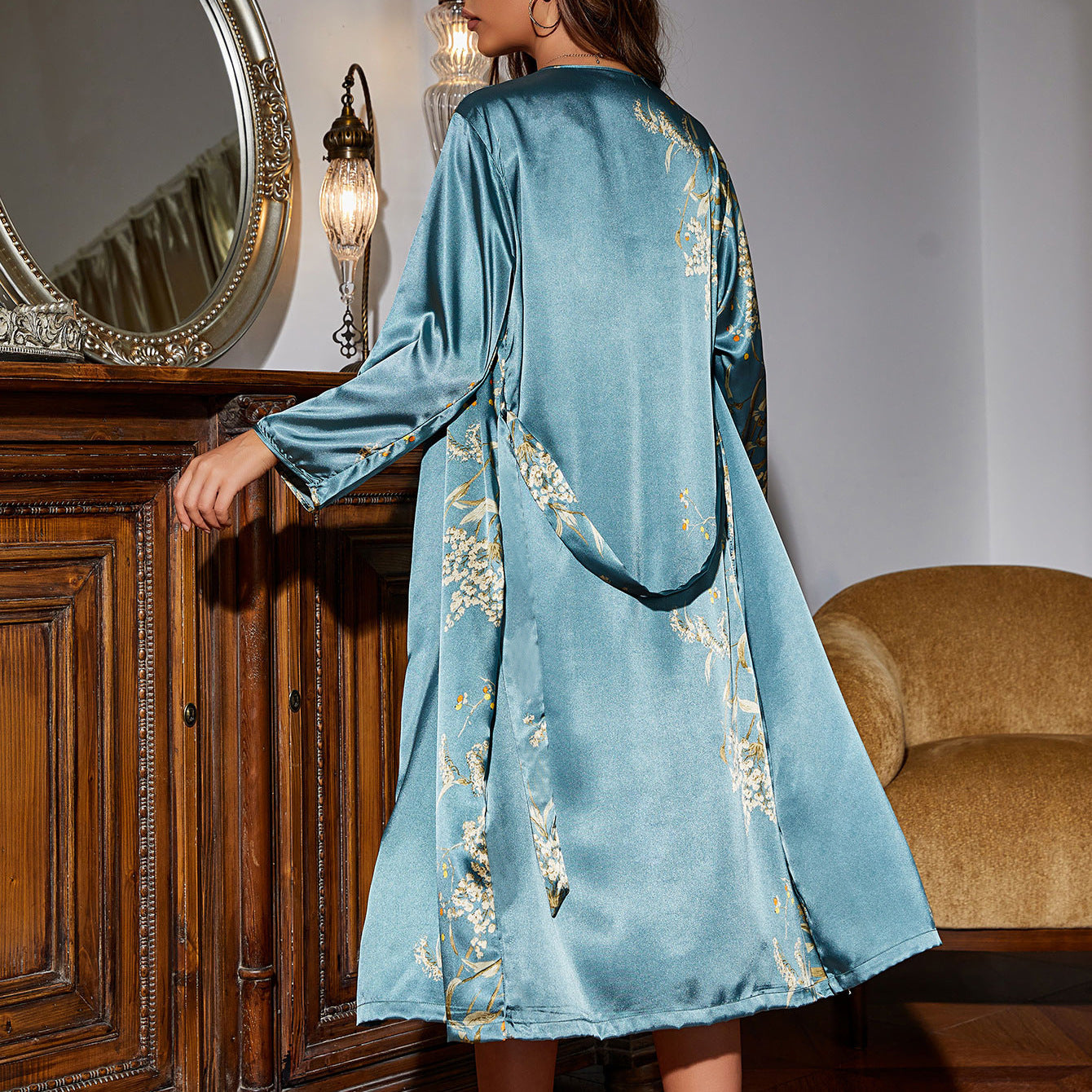 Ophelia | Satin Floral Slip Dress & Robe Set